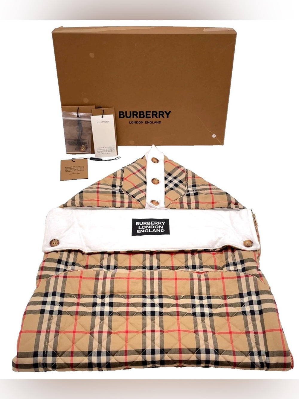 Burberry Kids Beige Plaid NOVA CHECK BABY BUNTING bag sleep snuggle 6-9m - Picture 12 of 14